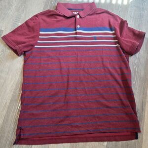 IZOD Advantage Performance Polo‎ Shirt Striped Burgundy Blue White Men's Large